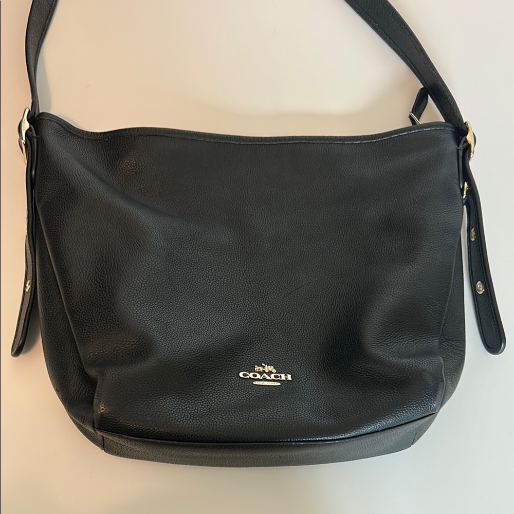 Coach Black Pebbled Leather Shoulder Bag with Gold Accents